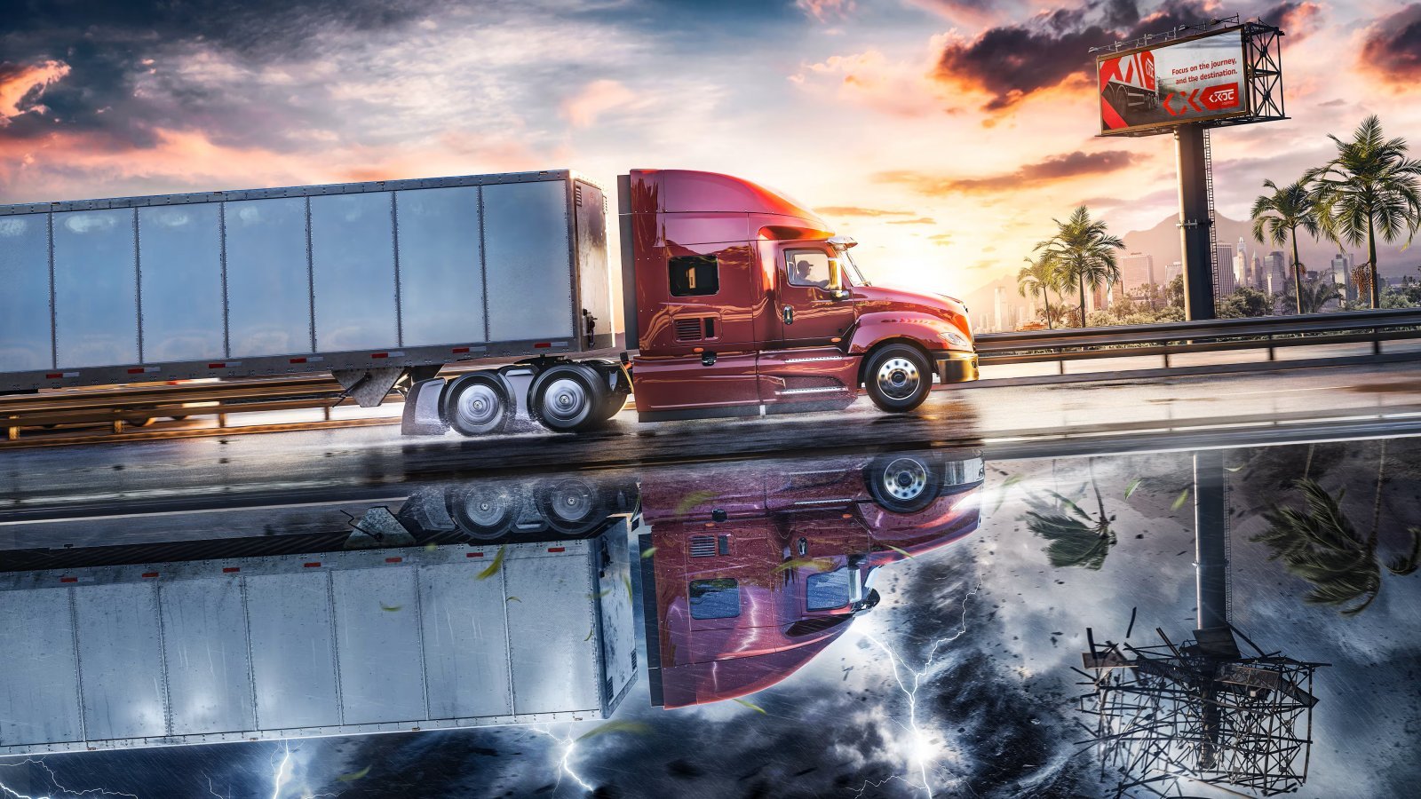 Un'immagine di Road Kings che lascia presagire le intemperie che dovrà affrontare il giocatore al volante del suo camion