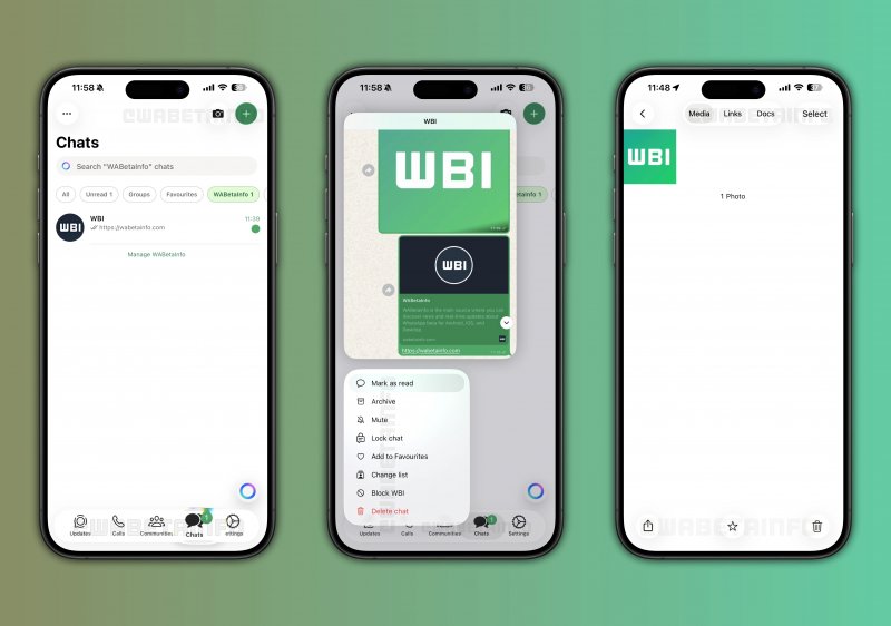 Le prime schermate di WhatsApp con Liquid Glass su iPhone (fonte: wabetainfo) Le prime schermate di WhatsApp con Liquid Glass su iPhone (fonte: wabetainfo)