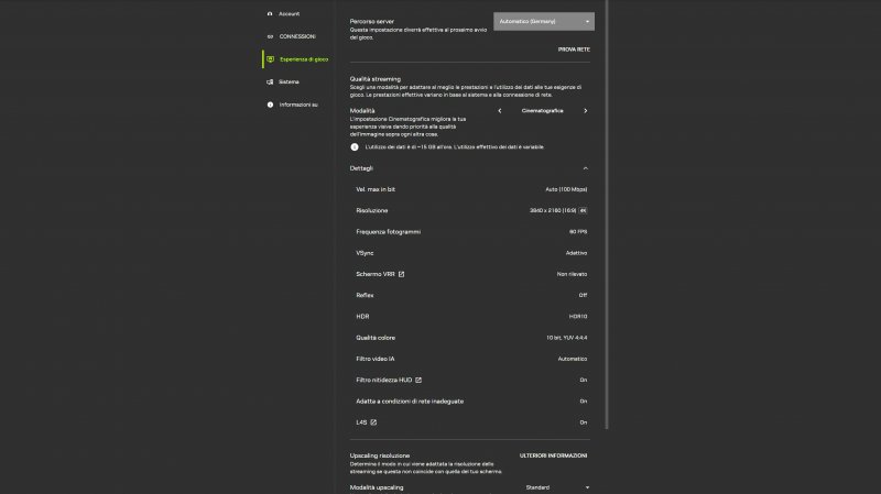 Tutti i parametri messi a disposizione da GeForce NOW possono essere personalizzati nel menu dedicato Tutti i parametri messi a disposizione da GeForce NOW possono essere personalizzati nel menu dedicato