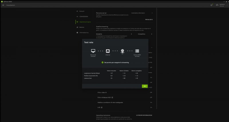 Il nostro test della rete effettuato con GeForce NOW Il nostro test della rete effettuato con GeForce NOW