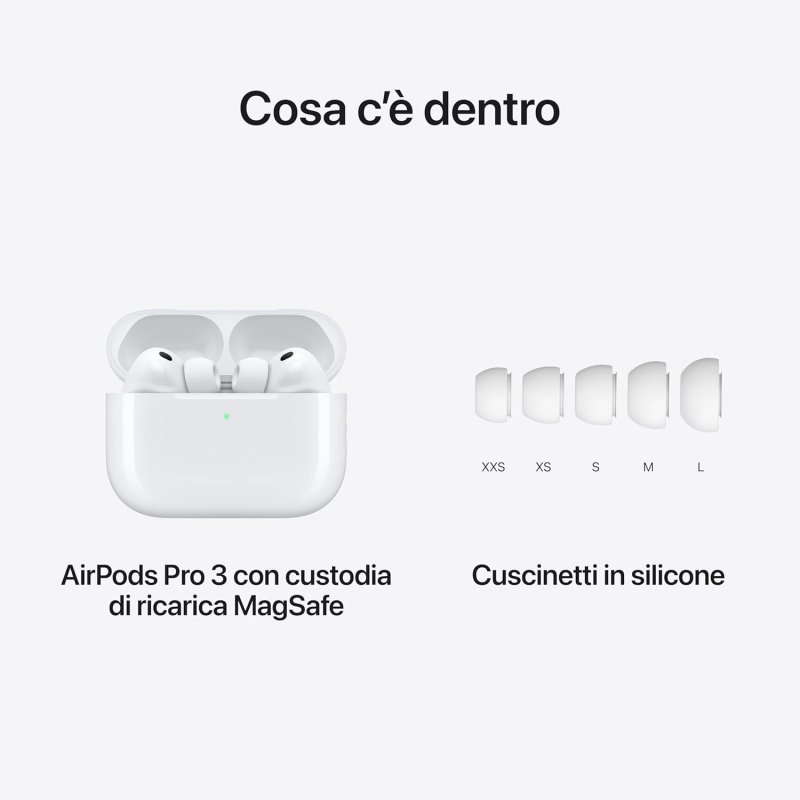 I contenuti della confezione dell'AirPods Pro 3 I contenuti della confezione dell'AirPods Pro 3