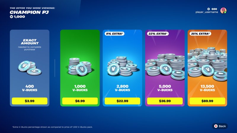 Un esempio di 'Quantità esatta' nel negozio di Fortnite Un esempio di 'Quantità esatta' nel negozio di Fortnite