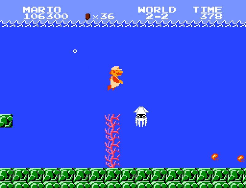 Avendo trovato una fisica che veste perfettamente le esigenze di un gioco di piattaforme, cosa fa Super Mario Bros.? Cambia tutto con i livelli in cui Mario e Luigi sono immersi nell'acqua. Qui la tensione all'avvicinarsi dei nemici cresce oltre i livelli di guardia