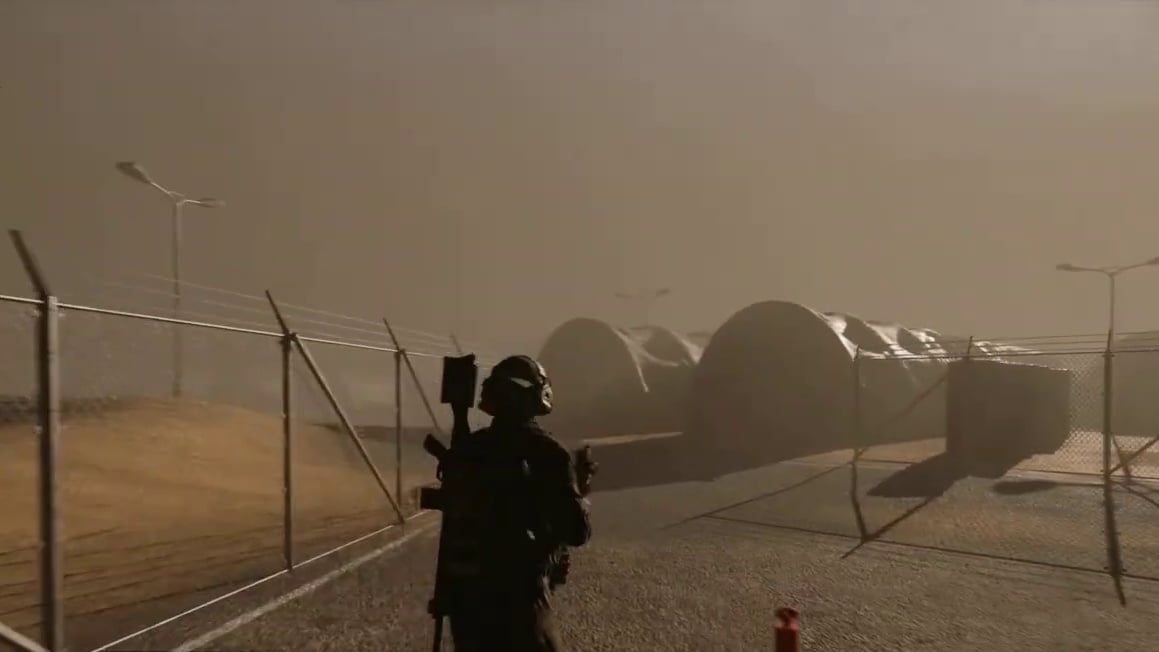 Un soldato in una tempesta di sabbia in Shield of David