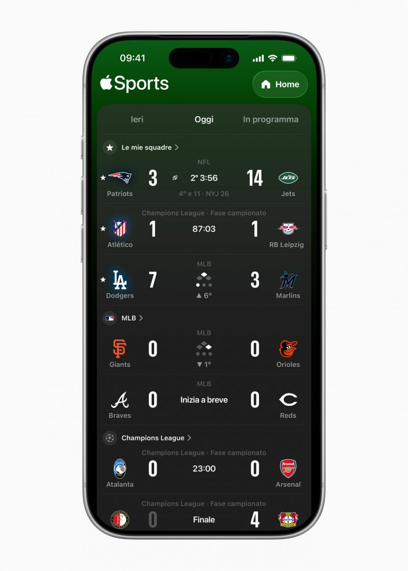 Con Apple Sports potrete tenere d'occhio i risultati in tempo reale Con Apple Sports potrete tenere d'occhio i risultati in tempo reale