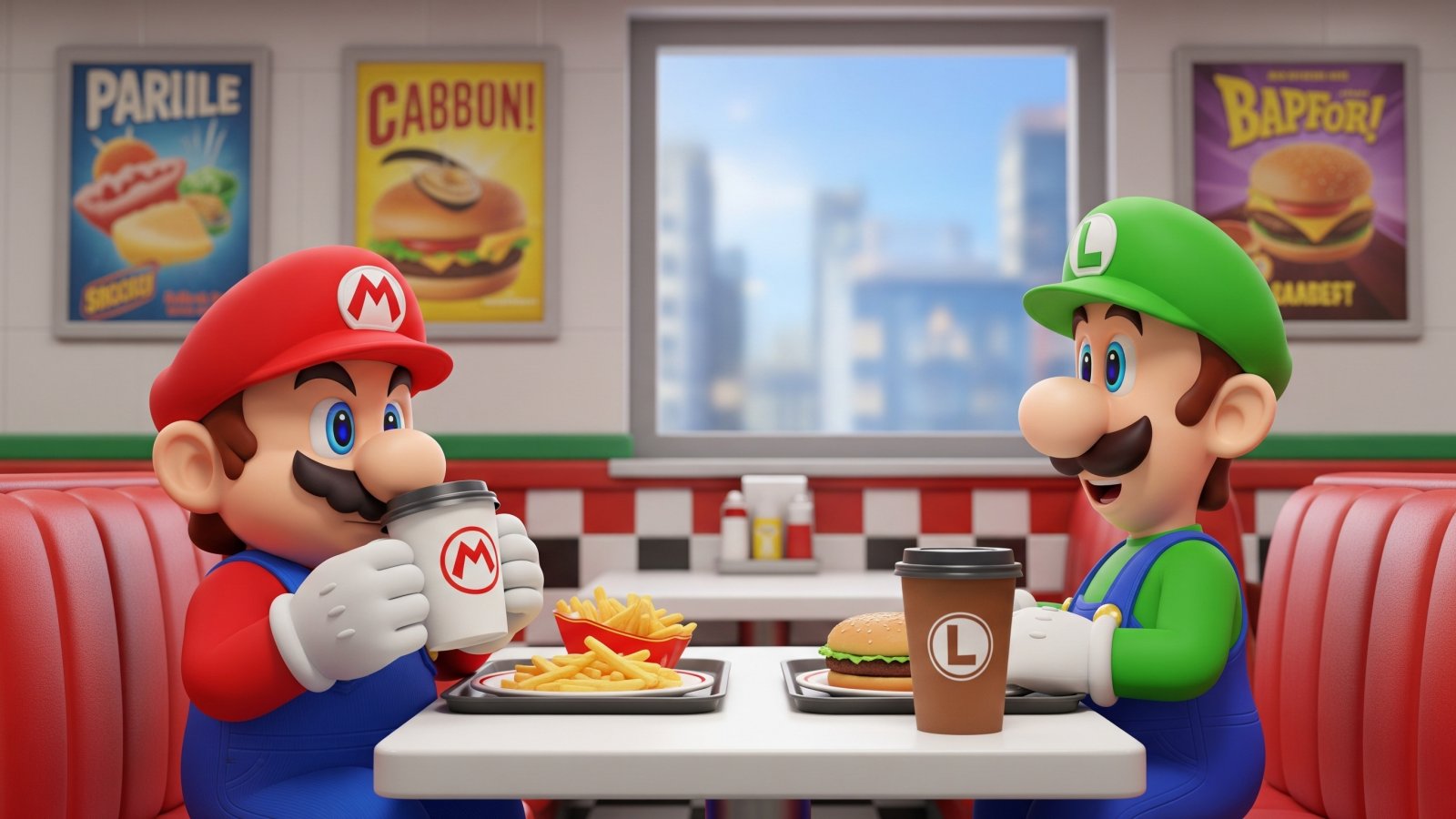 MArio e Luigi bevono un drink