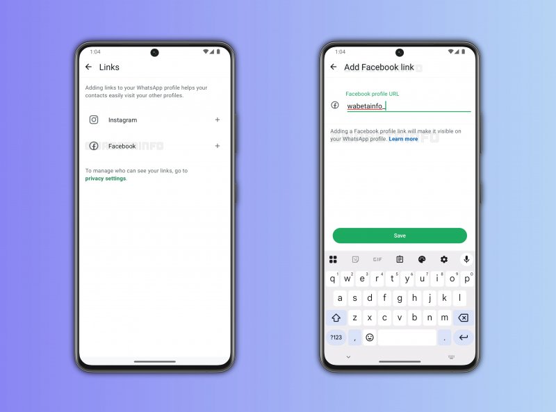 Inserimento profilo Facebook - Fonte: WABetaInfo