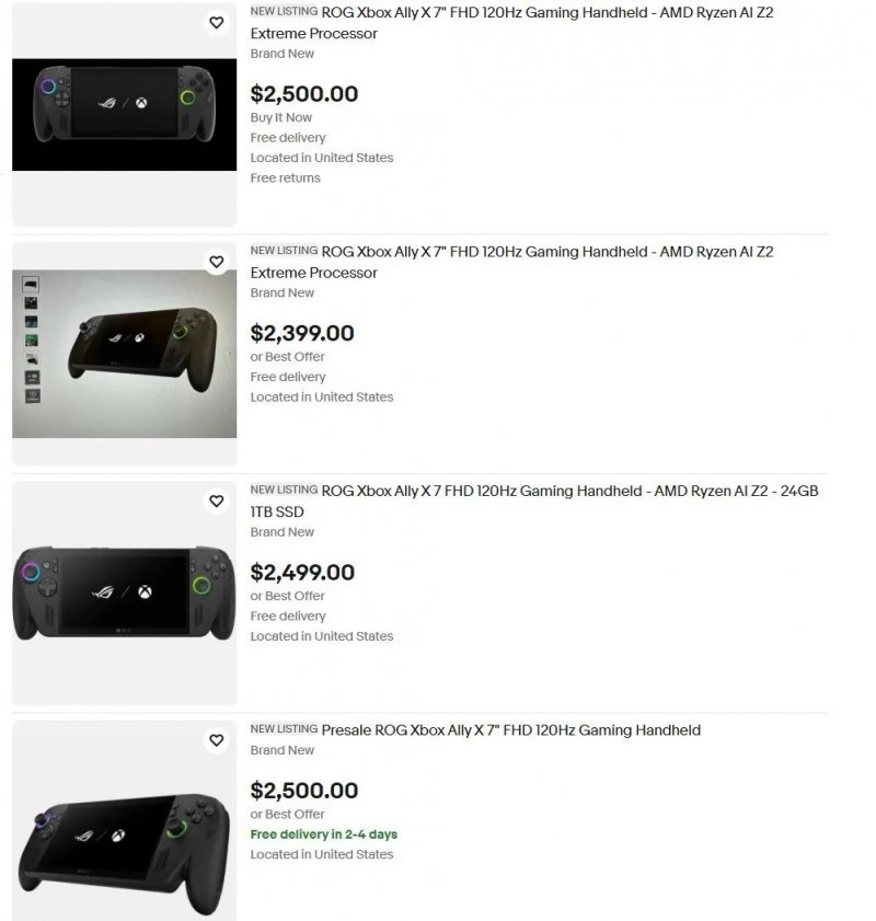 Alcune delle convenientissime aste su eBay USA di ROG Xbox Ally X