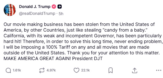 Il messaggio di Trump su Truth Social