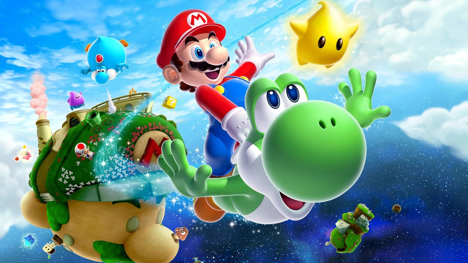 Mario e Yoshi nell'artwork di Super Mario Galaxy 2