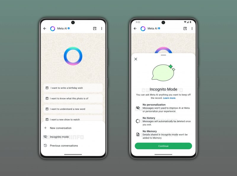 La modalità Incognito di Meta AI (fonte: wabetainfo)