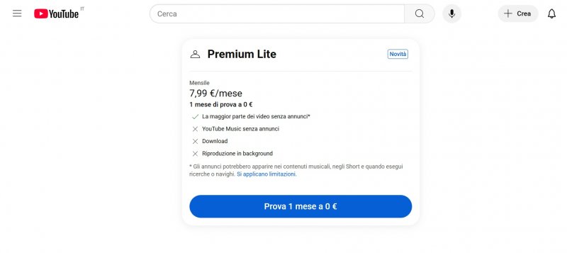 Abbonamento a YouTube Premium Lite