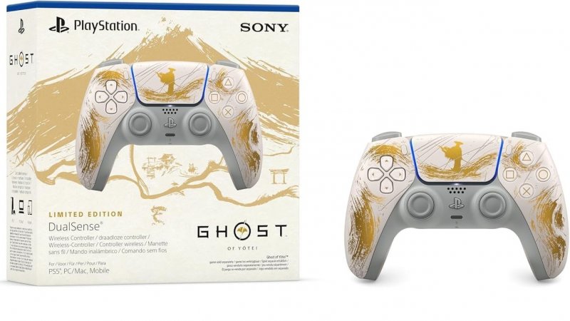 Il controller DualSense Ghost of Yotei Gold Limited Edition e la sua confezione