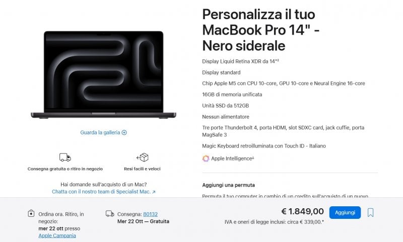 Il MacBook Pro M5 già disponibile per il preordine