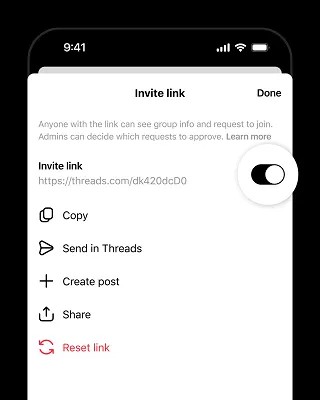 Funzione link invito alla chat di gruppo / Fonte: Meta