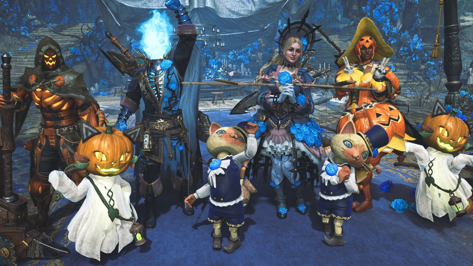 I cacciatori di Monster Hunter Wilds con i costumi del Festival dell'Armonia: Ognissogni