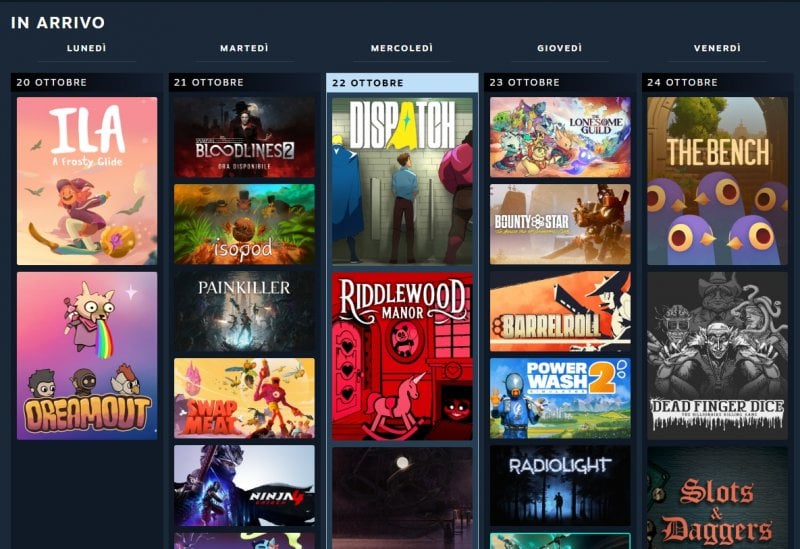 Un esempio di come appare il calendario delle uscite di Steam