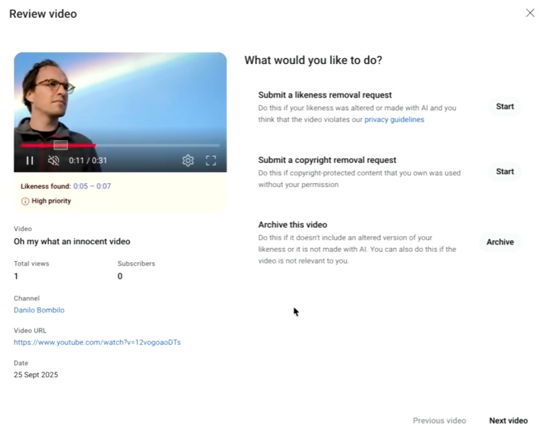 Il rilevamento delle somiglianze su YouTube