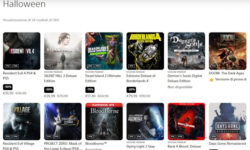 La prima pagina delle offerte del PS Store per Halloween