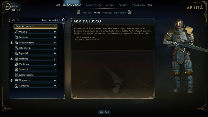 Ogni volta che salirete di livello otterrete alcuni punti che potrete spendere in una delle abilità disponibili