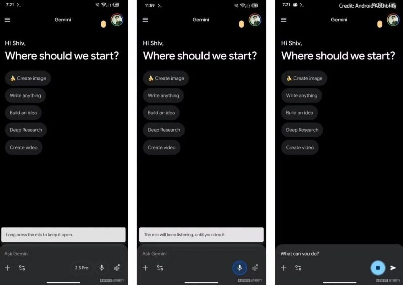 La nuova gestione del microfono in Google Gemini / Fonte: PhoneArena.com La nuova gestione del microfono in Google Gemini / Fonte: PhoneArena.com