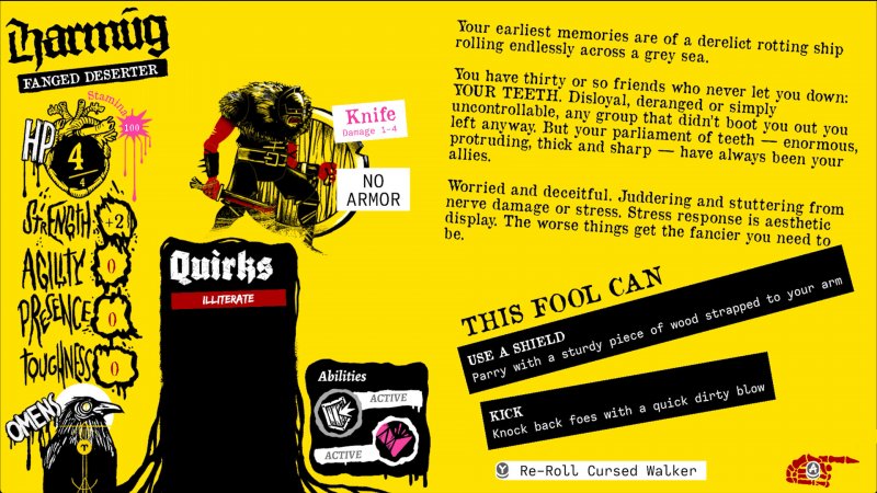 Una 'tipica' scheda del personaggio iniziale, con tutte le sue squisite qualità