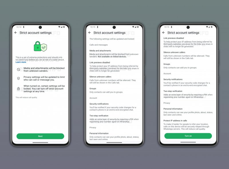 Le opzioni della nuova modalità di sicurezza per WhatsApp (fonte: wabetainfo)