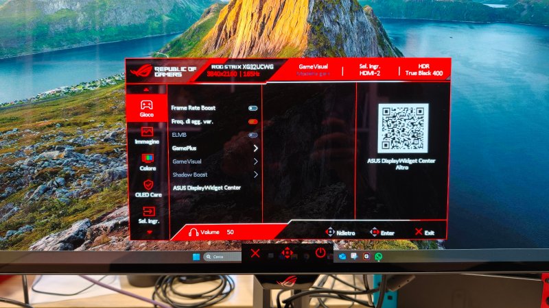La classica interfaccia dei monitor ASUS ROG