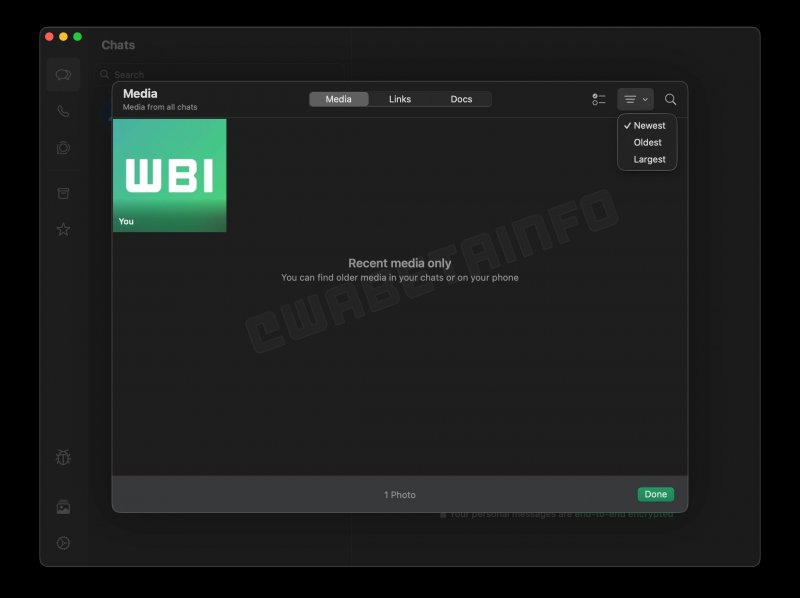 Il nuovo Media Hub di WhatsApp (fonte: wabetainfo)