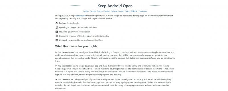 La petizione Keep Android Open