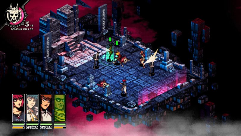 I combattimenti avvengono su una scacchiera con i personaggi e i demoni che si muovono a turni