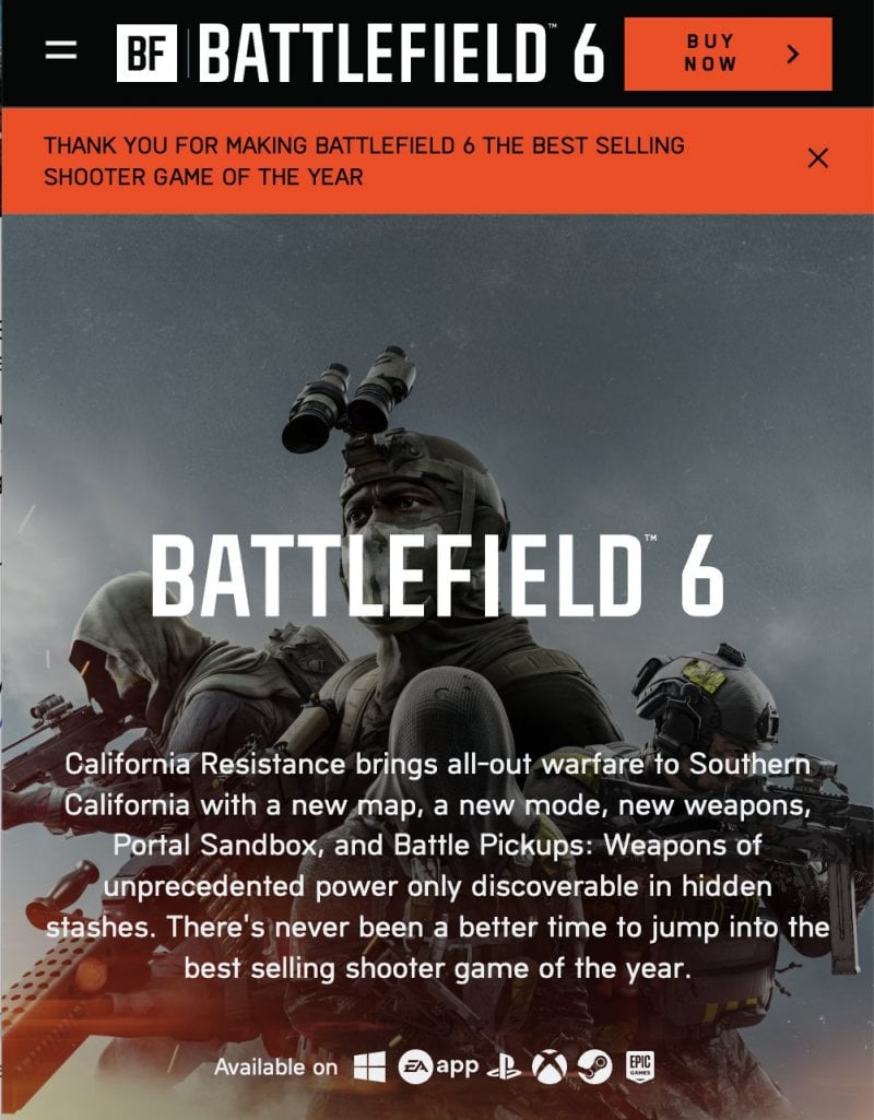 La frase sulle vendite di Battlefield 6