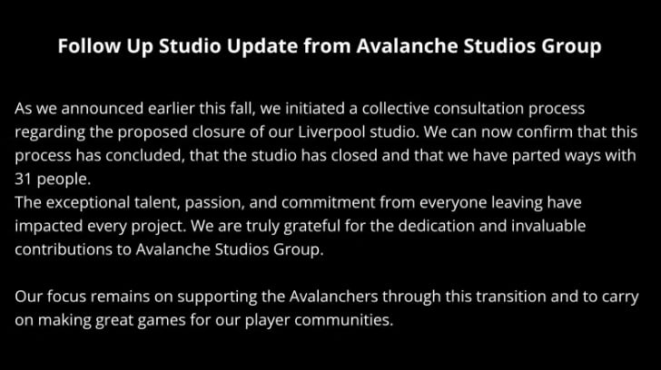 Il messaggio ufficiale degli sviluppatori