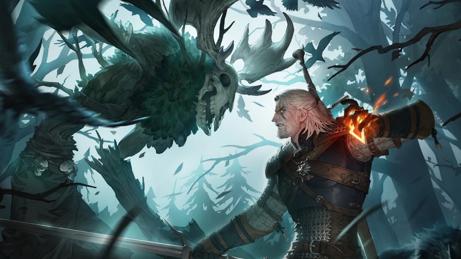 Geralt affronta un mostro nell'artwork della collaborazione fra The Witcher 3: Wild Hunt e Sword of Convallaria