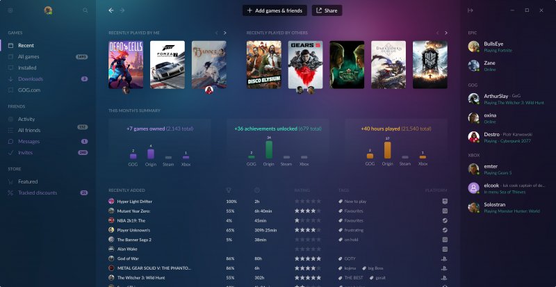 GOG Galaxy è la piattaforma di GOG che permette di acquistare e lanciare tutti i titoli acquistati. Non sarà forse il launcher migliore in assoluto, ma è sicuramente uno dei più riusciti