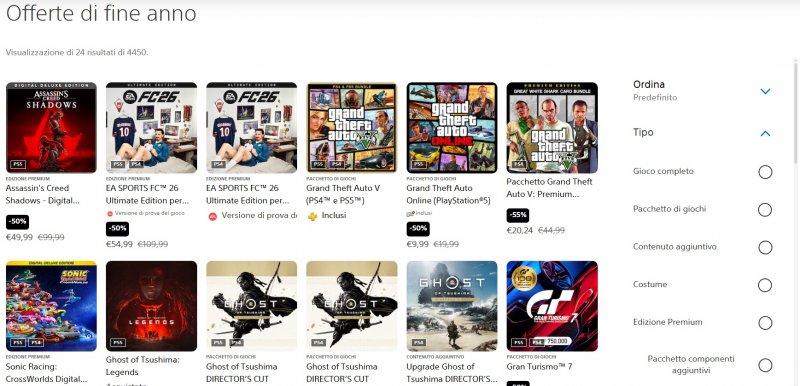 La prima schermata del PS Store per le Offerte di fine anno