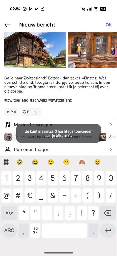 Limitazione e 3 hashtag | Fonte: DroidApp.eu, profilo @theTripmeister