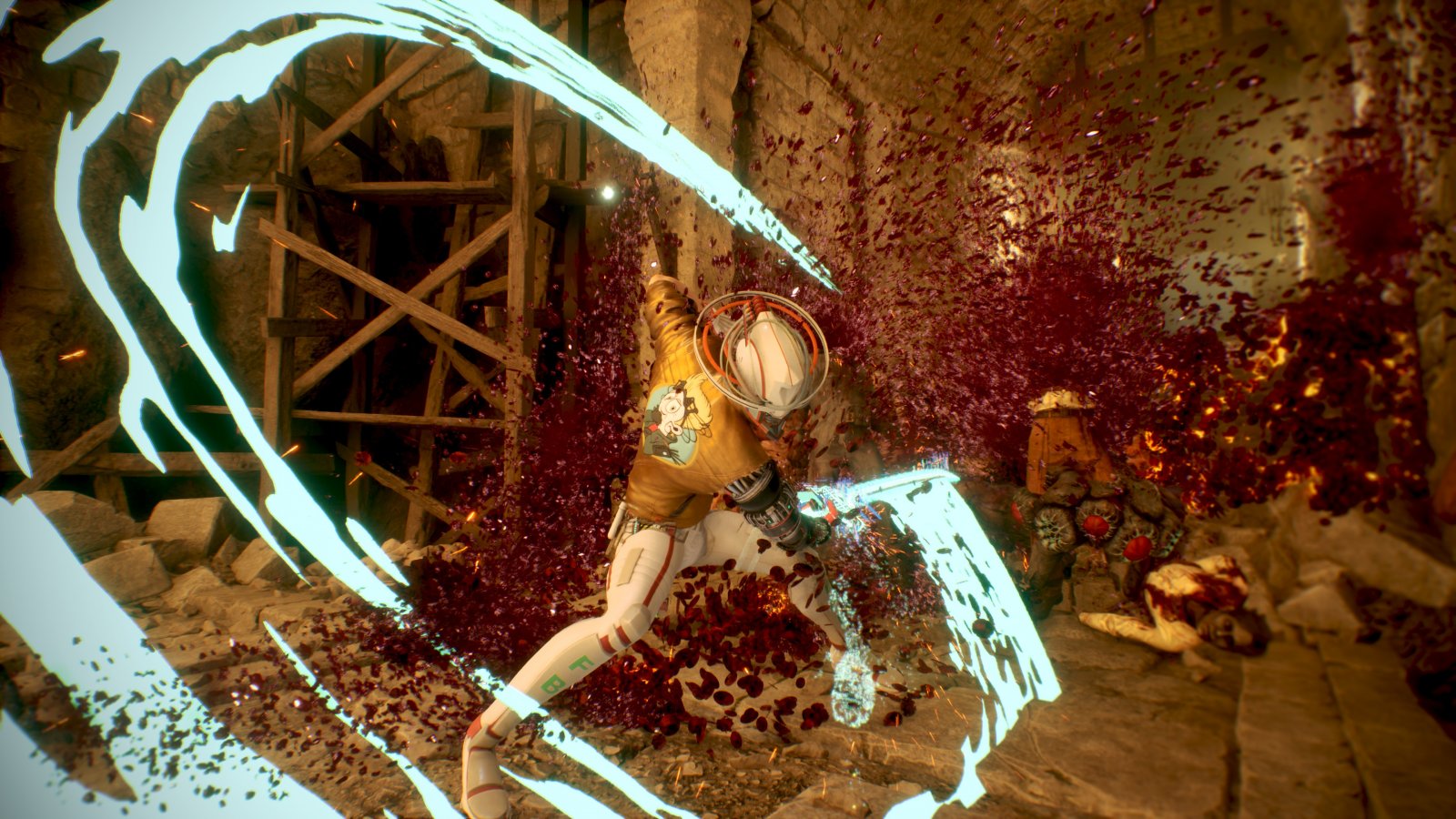 Romeo che fa a pezzi uno zombie in Romeo is a Dead Man