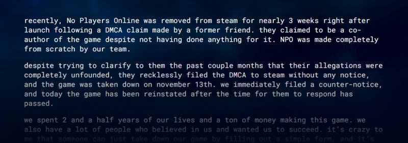 Il comunicato di No Players Online