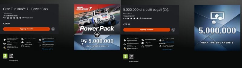 A sinistra il Power Pack, a destra il pacchetto da 5 milioni di crediti