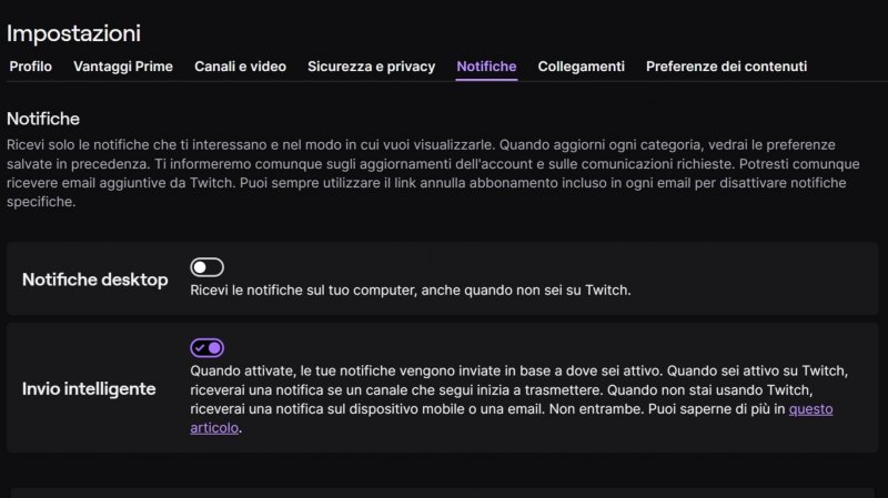 La nuova opzione Invio Intelligente nel menu delle notifiche di Twitch