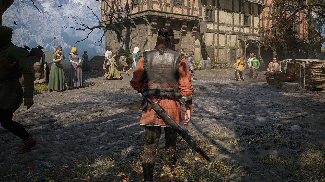 Coen in una via di una città medievale in The Blood of Dawnwalker