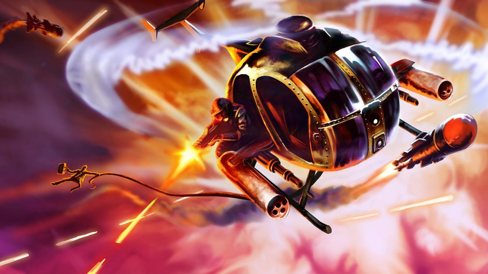 Un artwork di Cleared Hot che mostra in primo piano uno degli elicotteri disponibili nel gioco