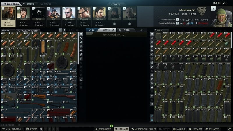 Uno dei tanti, terribili, menù che compongono Escape from Tarkov