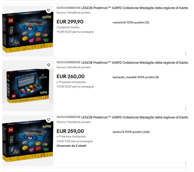 Il set Collezione Medaglie della regione di Kanto su Ebay Italia