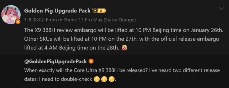 Il posto Golden Pig Upgrade su Weibo