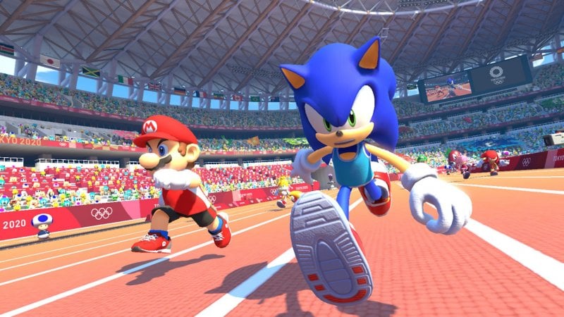 Sonic davanti a Mario in Mario & Sonic ai Giochi Olimpici