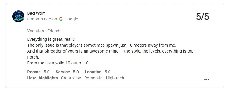 Una delle centinaia di recensioni dell'Hotel Stella Montis degli ultimi giorni