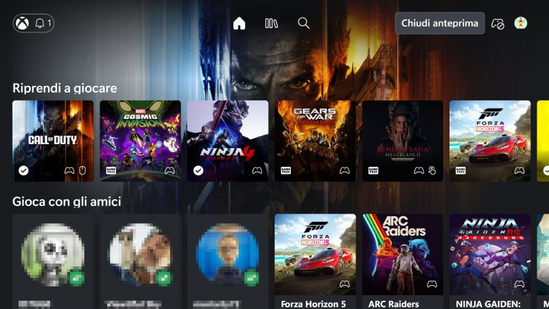 La nuova interfaccia web di Xbox Cloud Gaming