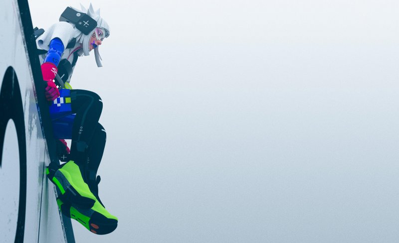 Cromatismi audaci, caratteri tipografici industriali e materiali sintetici convivono in Marathon